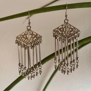 Vintage Silver Tone Chandelier Dangle Earrings